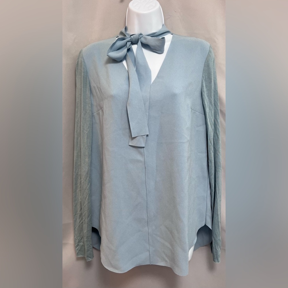 Elie Tahari Womens‎ Long Sleeve V Neck Pull On Blouse Blue Size Small